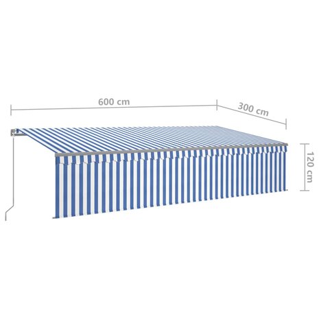 Luifel handmatig uittrekbaar met rolgordijn 6x3 m blauw en wit 7