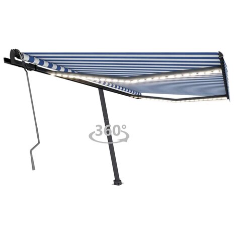 Luifel handmatig uittrekbaar met LED 400x350 cm blauw en wit 1