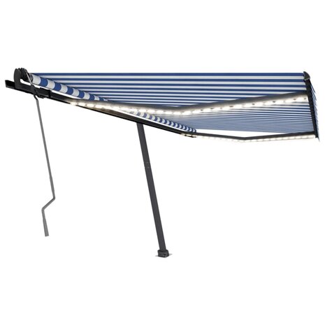 Luifel handmatig uittrekbaar met LED 400x350 cm blauw en wit 2