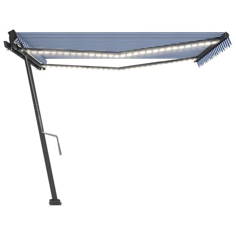 Luifel handmatig uittrekbaar met LED 450x350 cm blauw en wit 4