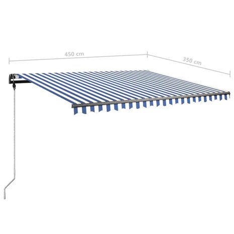 Luifel handmatig uittrekbaar met LED 450x350 cm blauw en wit 11