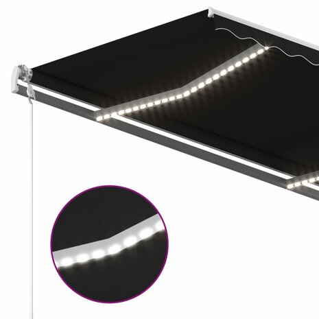 Luifel handmatig uittrekbaar met LED 4x3,5 m antracietkleurig 6