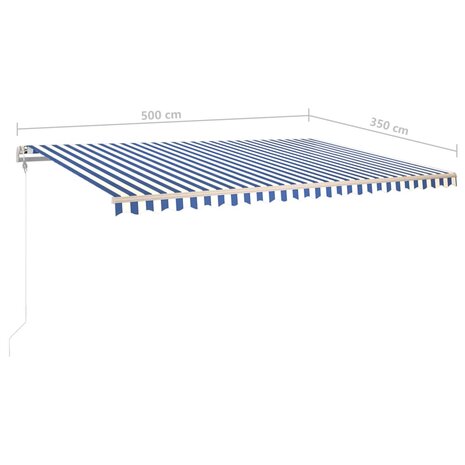 Luifel handmatig uittrekbaar met palen 5x3,5 m blauw en wit 10