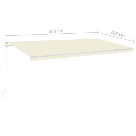 Luifel handmatig uittrekbaar met LED 6x3,5 m crèmekleurig 10