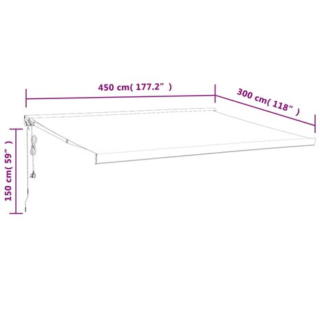 Luifel uittrekbaar 4,5x3 m stof en aluminium geel en wit 10