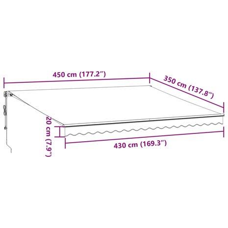 Luifel handmatig uittrekbaar en LED 450x350 cm antraciet en wit 11