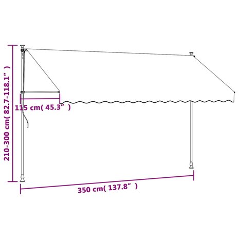 Luifel uittrekbaar 350x150 cm stof en staal crèmekleurig 11