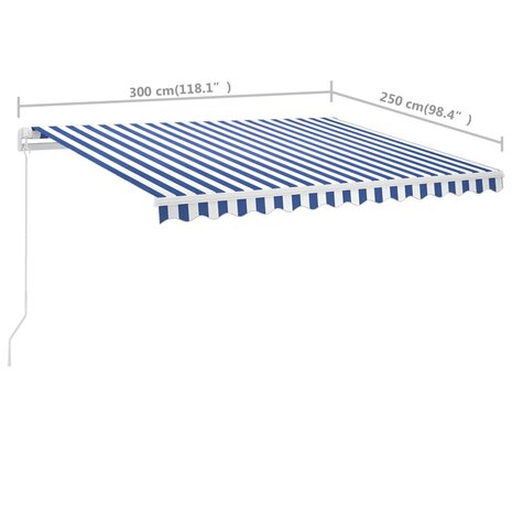 Luifel vrijstaand handmatig uittrekbaar 300x250 cm blauw en wit 12