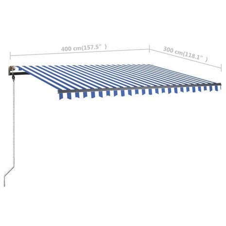 Luifel vrijstaand handmatig uittrekbaar 400x300 cm blauw en wit 11