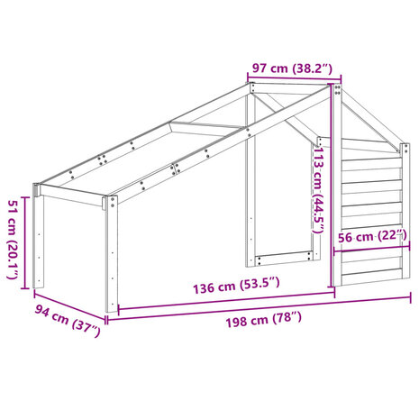 Kinderbedhuisje 198x97x113 cm massief grenenhout 9