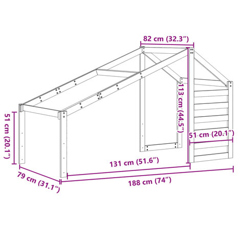 Kinderbedhuisje 188x82x113 cm massief grenenhout 9