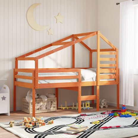 Kinderbedhuisje 188x82x113 cm massief grenenhout wasbruin 1