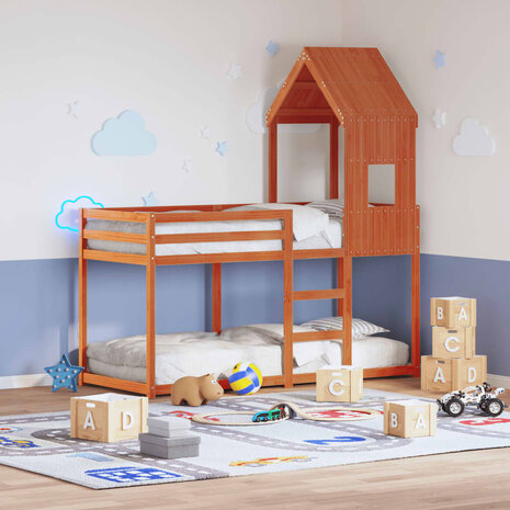 Kinderbedhuisje 60x89x134,5 cm massief grenenhout wasbruin 1