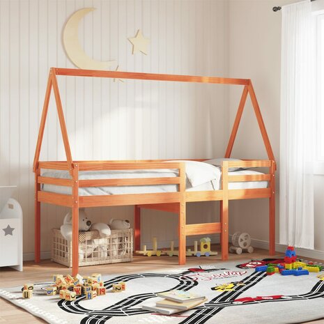 Kinderbedhuisje 209x85,5x88 cm massief grenenhout wasbruin 1