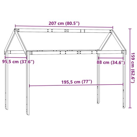 Kinderbedhuisje 207x95,5x159 cm massief grenenhout 9