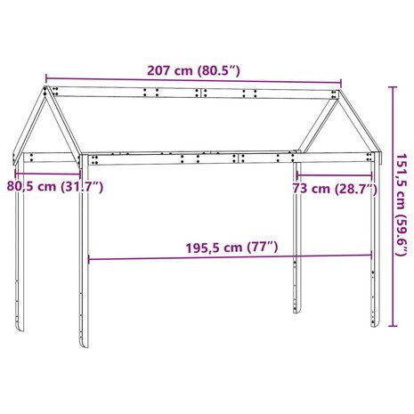 Kinderbedhuisje 207x80,5x151,5 cm massief grenenhout wasbruin 9