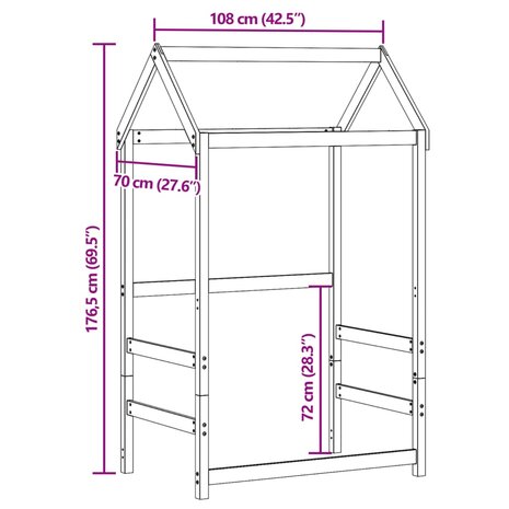 Kinderbedhuisje 108x70x176,5 cm massief grenenhout 9