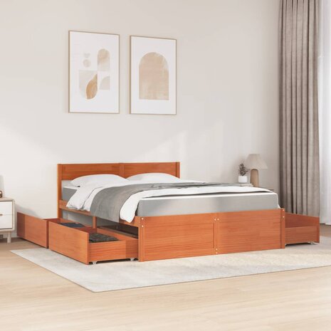 Bed met lades en matras massief grenenhout wasbruin 160x200 cm 3