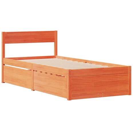 Bed met lades en matras massief grenenhout wasbruin 90x190 cm 7