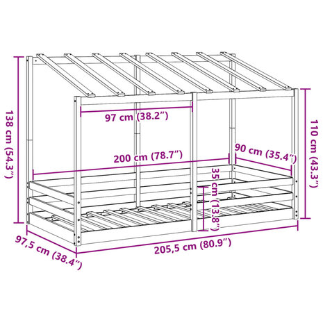 Kinderbed met bedhuis 90x200 cm massief grenenhout 9