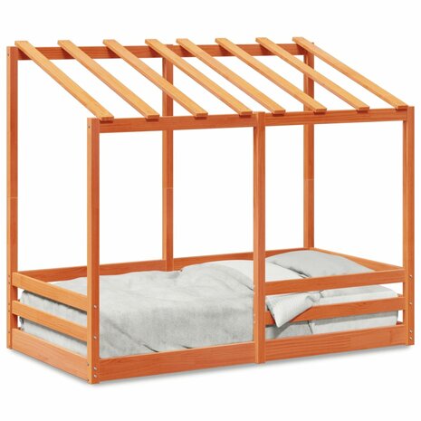 Kinderbed met bedhuis 80x160 cm massief grenenhout wasbruin 1