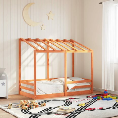 Kinderbed met bedhuis 80x160 cm massief grenenhout wasbruin 3