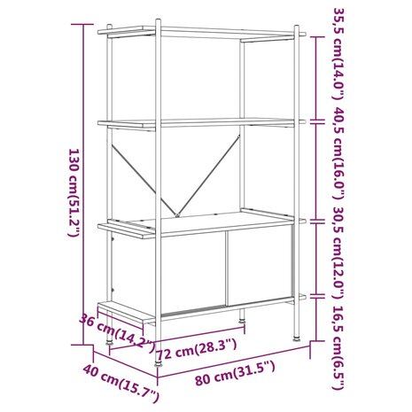 Opbergrek 4-laags met kast 80x40x130 cm staal en bewerkt hout 6