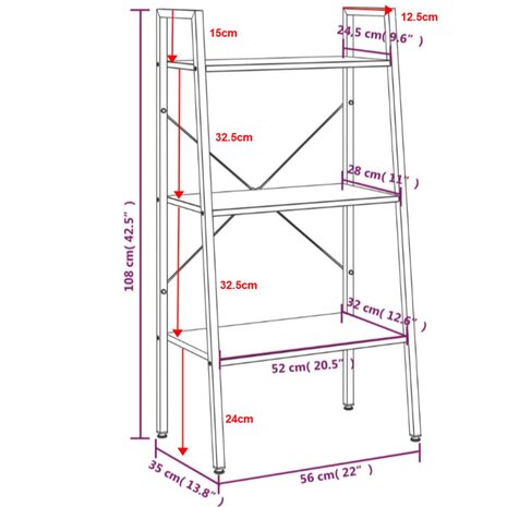 Opbergmeubel met 3 lagen 56x35x108 cm lichtbruin en zwart 8