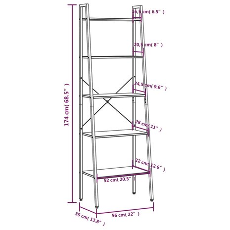 Opbergmeubel met 5 lagen 56x35x174 cm lichtbruin en zwart 8