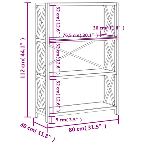 Schap 4-laags 80x30x112 cm massief eikenhout 6