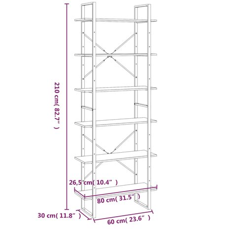 Hoge kast 80x30x210 cm bewerkt hout grijs sonoma eikenkleurig 7