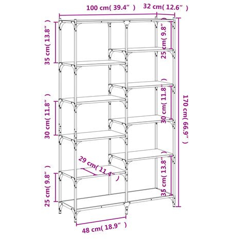 Boekenrek 100x32x170 cm bewerkt hout en ijzer gerookt eiken 9