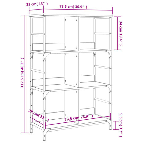 Boekenrek 78,5x33x117,5 cm bewerkt hout zwart 9