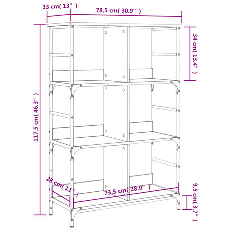 Boekenrek 78,5x33x117,5 cm bewerkt hout sonoma eikenkleurig 9