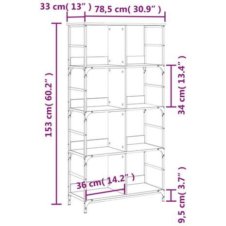 Boekenrek 78,5x33x153 cm bewerkt hout sonoma eikenkleurig 9