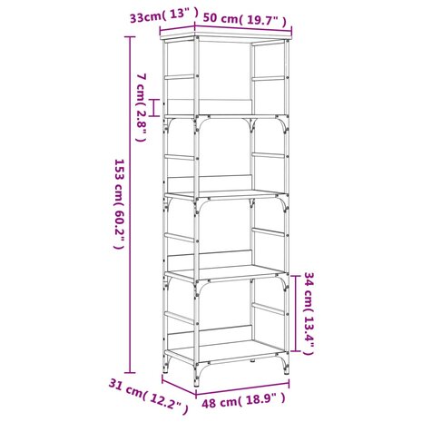 Boekenrek 50x33x153 cm bewerkt hout gerookt eikenkleurig 9