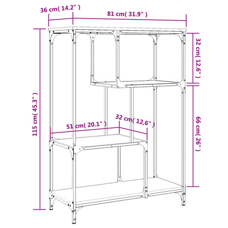 Boekenrek 81x36x115 cm bewerkt hout en staal grijs sonoma 9