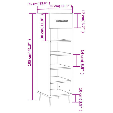 Schoenenkast 30x35x105 cm bewerkt hout zwart 12