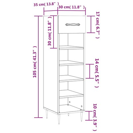 Schoenenkast 30x35x105 cm bewerkt hout betongrijs 12