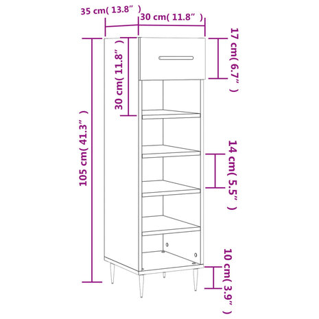 Schoenenkast 30x35x105 cm bewerkt hout wit 12