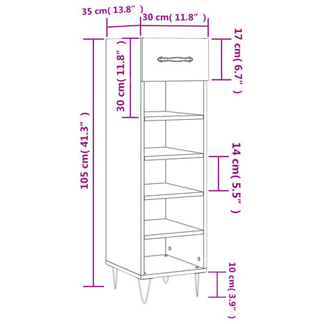 Schoenenkast 30x35x105 cm bewerkt hout sonoma eikenkleurig 12