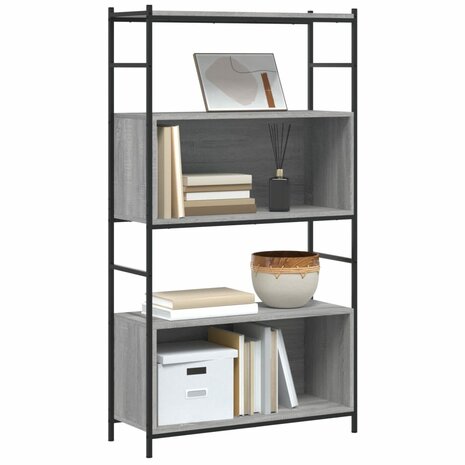 Boekenrek 80x30x145,5 cm bewerkt hout en ijzer grijs sonoma 3