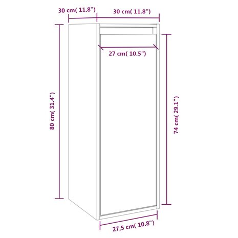 Wandkast 30x30x80 cm massief grenenhout honingbruin 10