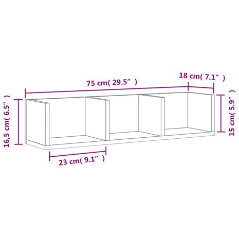 Wandkasten 2 st 75x18x16,5 cm bewerkt hout zwart 11