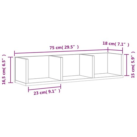 Wandkast 75x18x16,5 cm bewerkt hout gerookt eikenkleurig 10