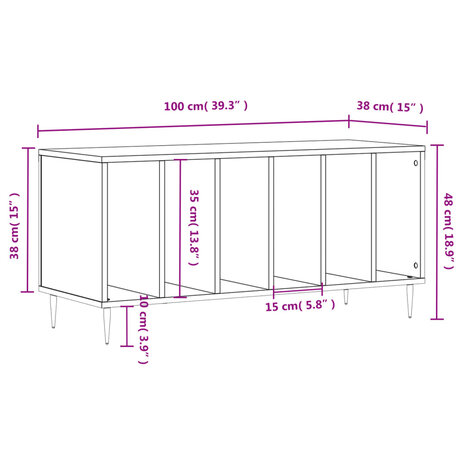 Platenkast 100x38x48 cm bewerkt hout sonoma eikenkleurig 9