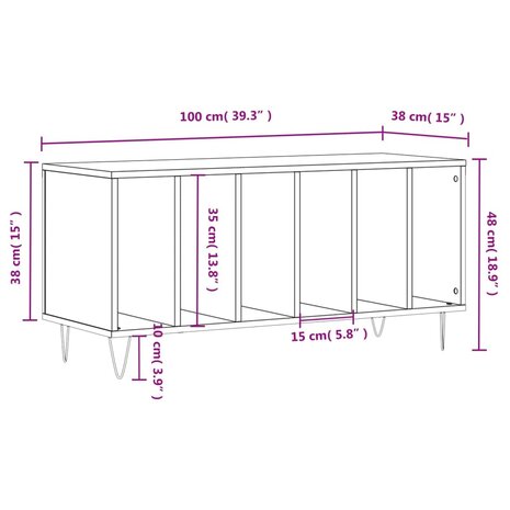 Platenkast 100x38x48 cm bewerkt hout wit 9