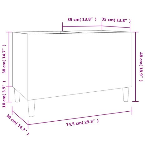 Platenkast 74,5x38x48 cm bewerkt hout betongrijs 8