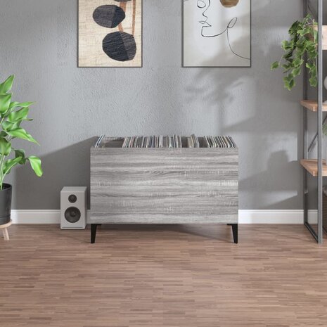 Platenkast 74,5x38x48 cm bewerkt hout grijs sonoma eikenkleurig 3