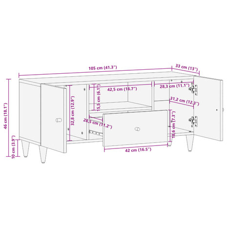 Tv-meubel 105x33x46cm massief mangohout 11